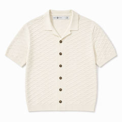 Wave-Texture Knit Camp Collar Shirt — Ecru