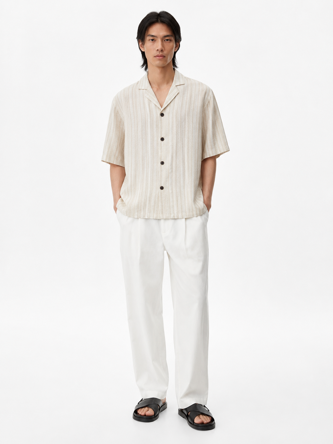 Tonal Stripe Linen Camp Shirt