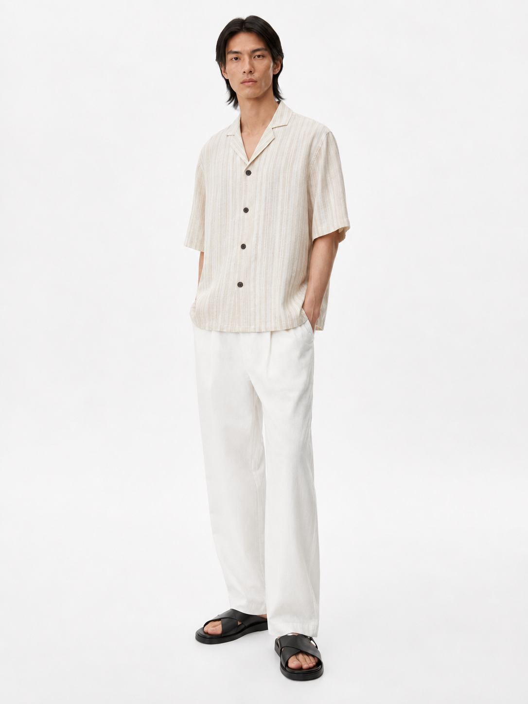 Tonal Stripe Linen Camp Shirt