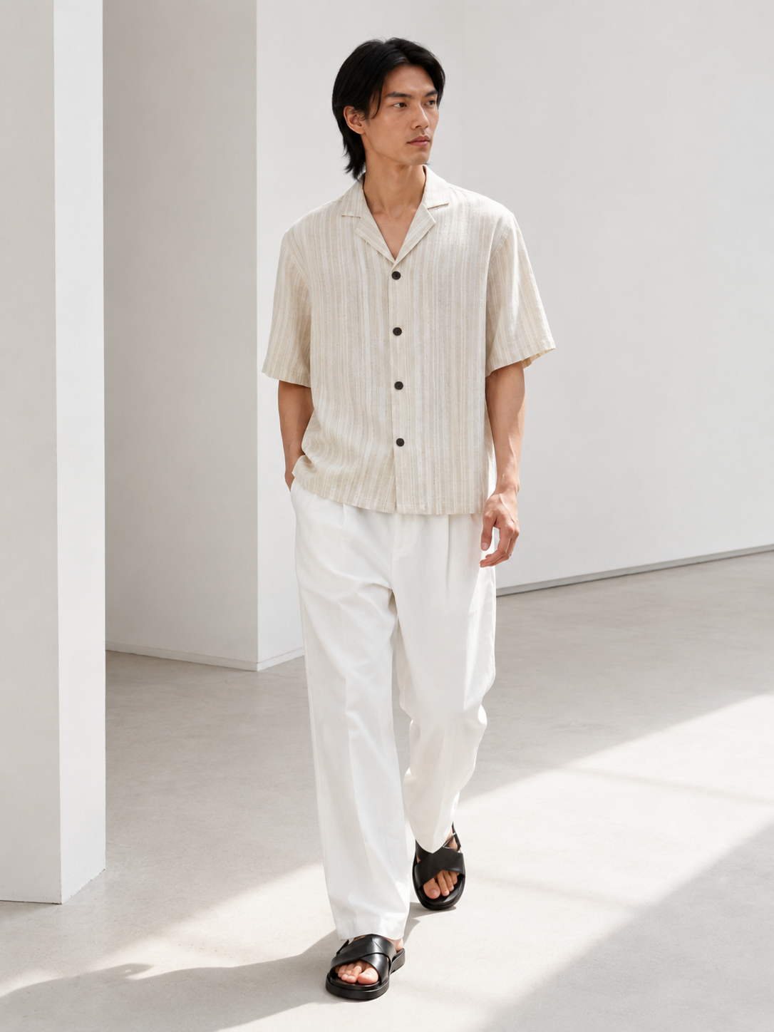 Tonal Stripe Linen Camp Shirt