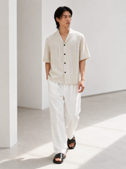 Tonal Stripe Linen Camp Shirt
