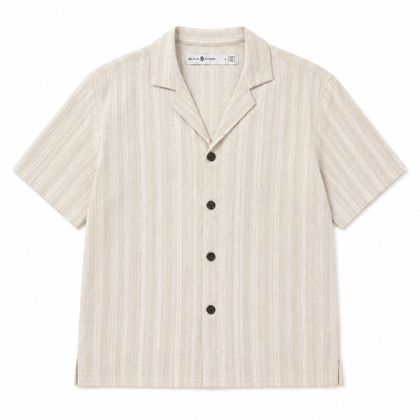 Tonal Stripe Linen Camp Shirt