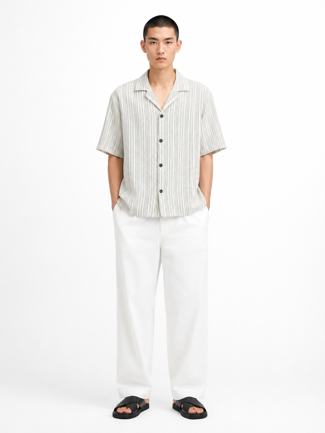 Dotted Pinstripe Linen Camp Shirt