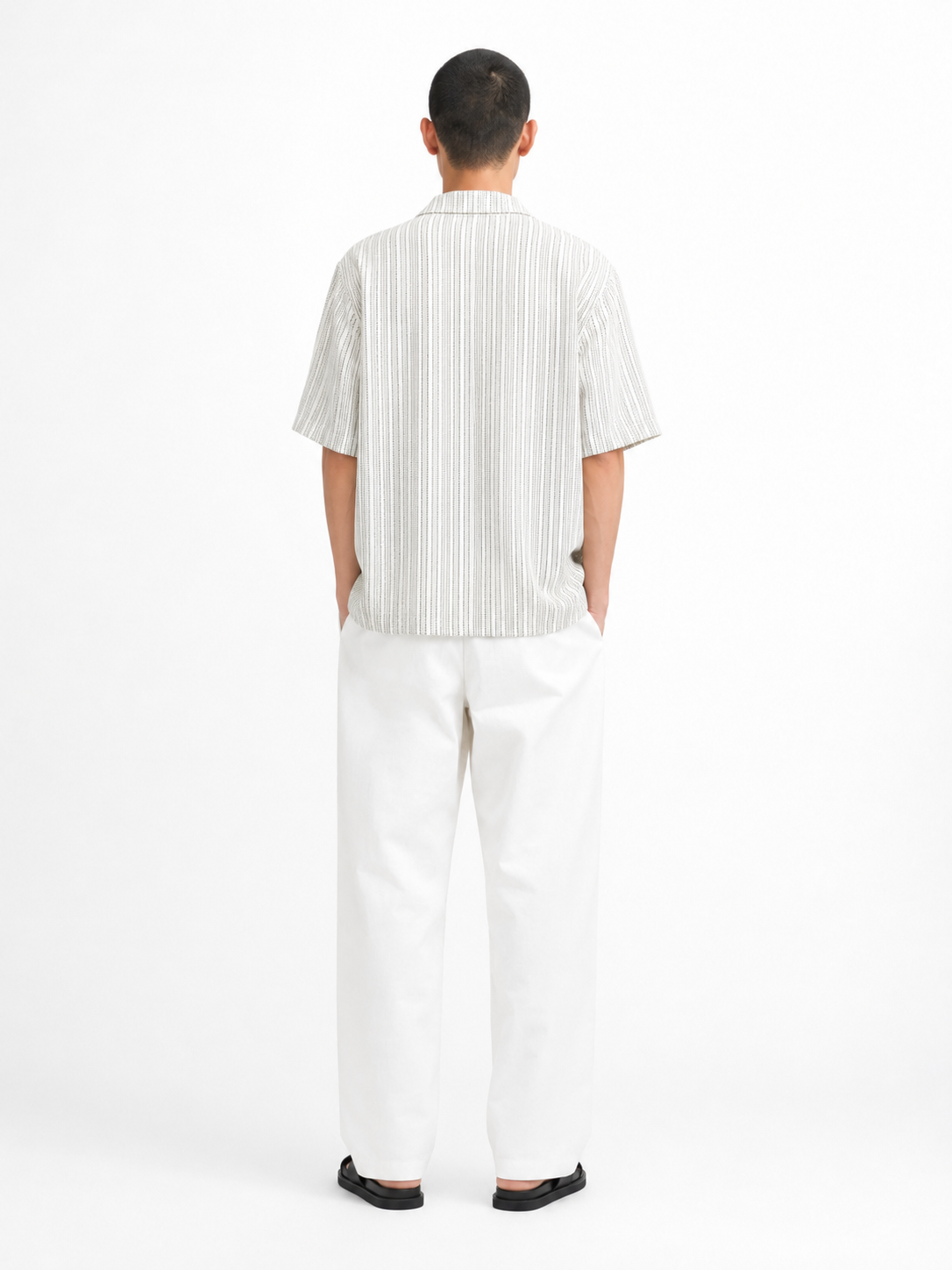 Dotted Pinstripe Linen Camp Shirt