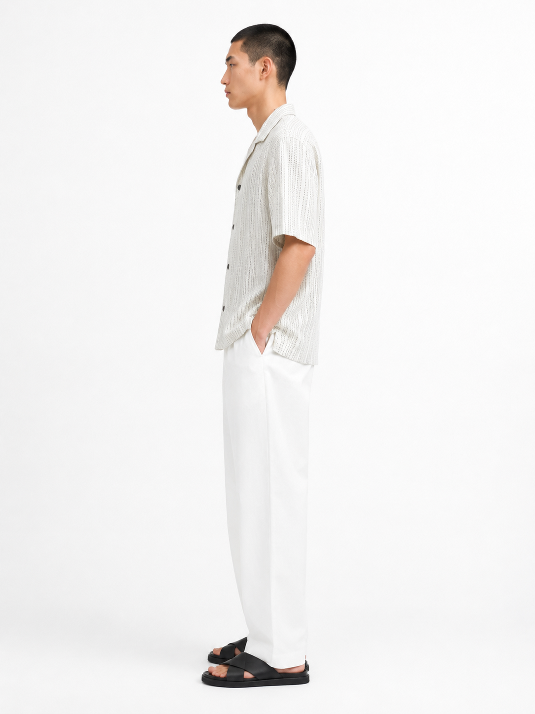 Dotted Pinstripe Linen Camp Shirt