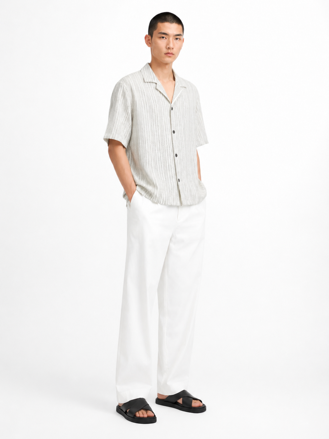 Dotted Pinstripe Linen Camp Shirt