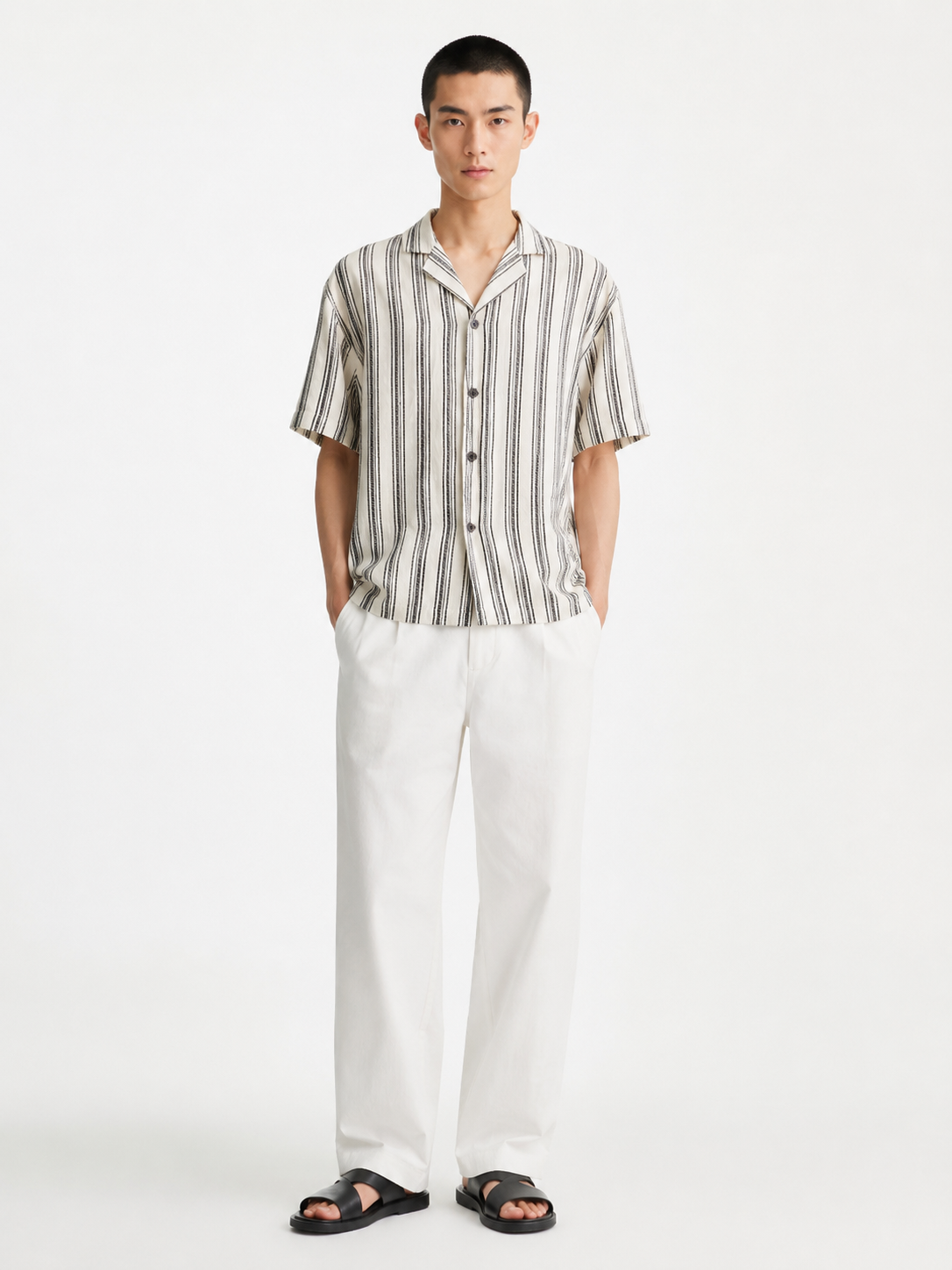 Multi-Stripe Linen Camp Shirt