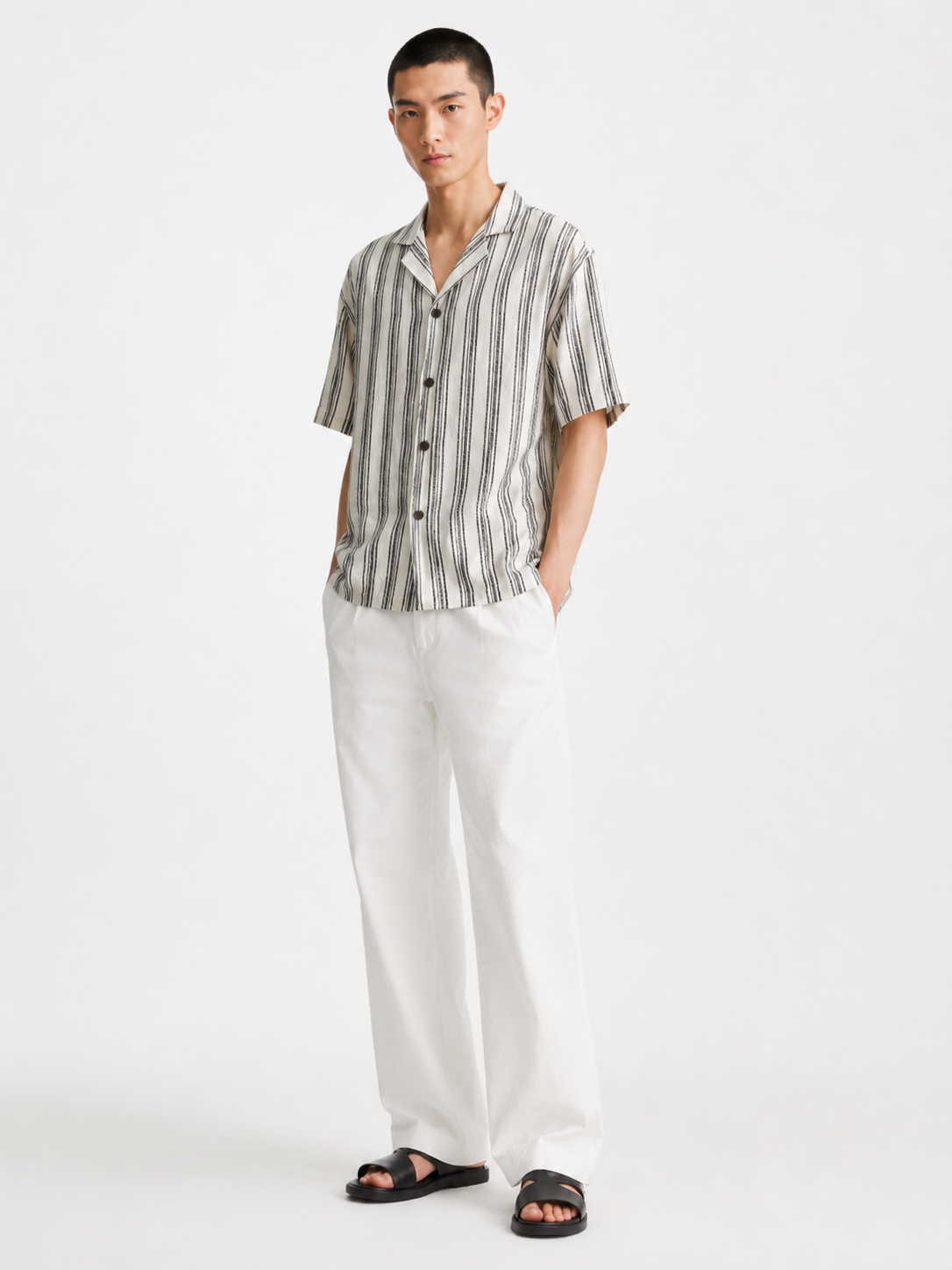 Multi-Stripe Linen Camp Shirt