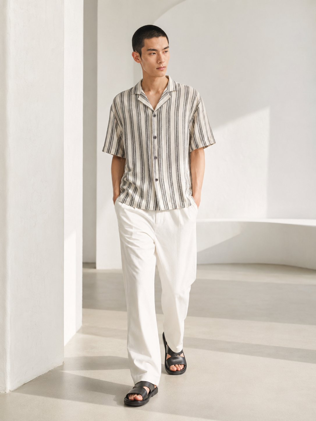 Multi-Stripe Linen Camp Shirt