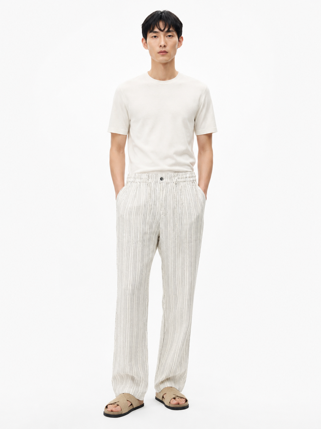 Dotted Pinstripe Linen Trouser