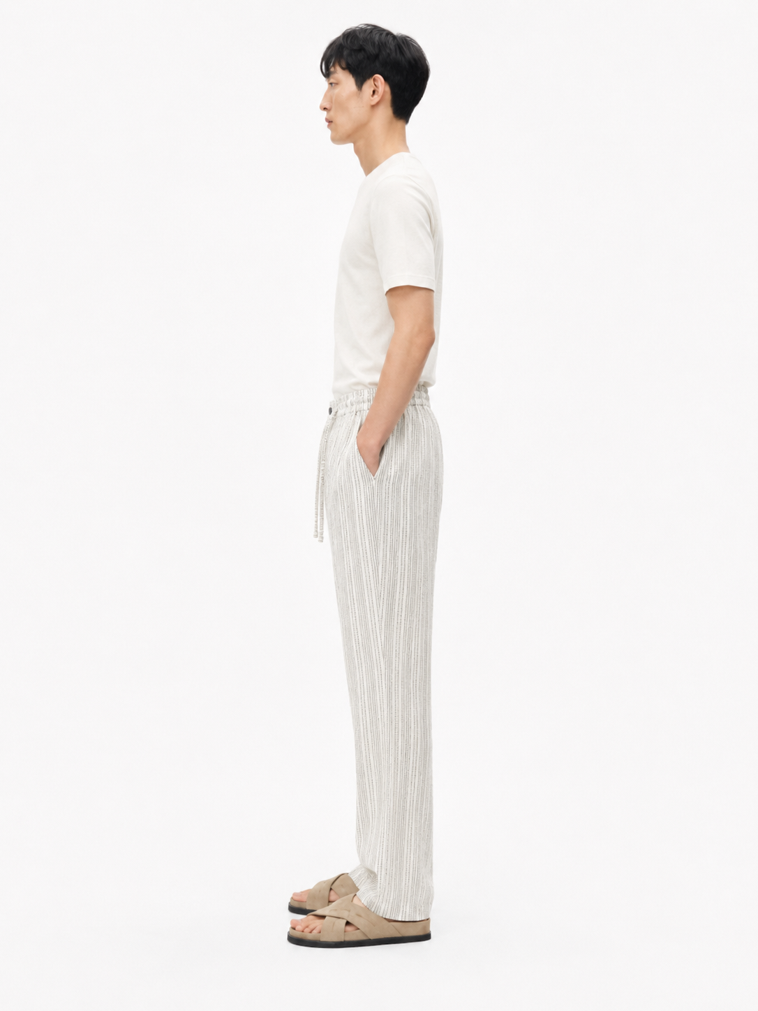 Dotted Pinstripe Linen Trouser