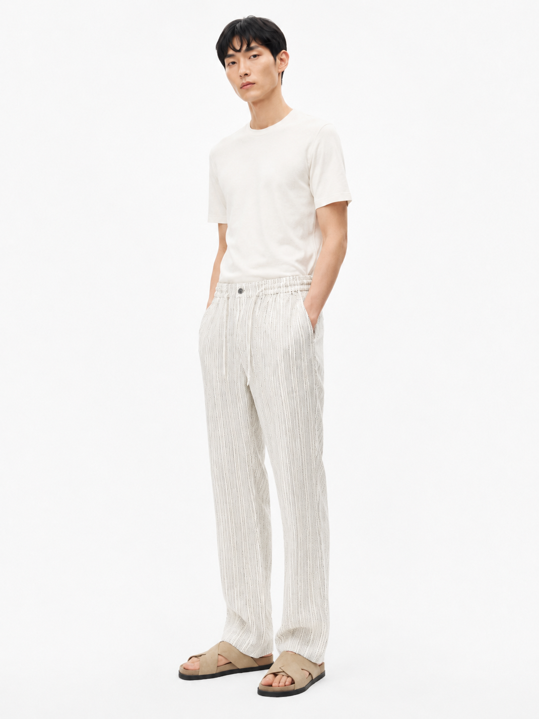 Dotted Pinstripe Linen Trouser