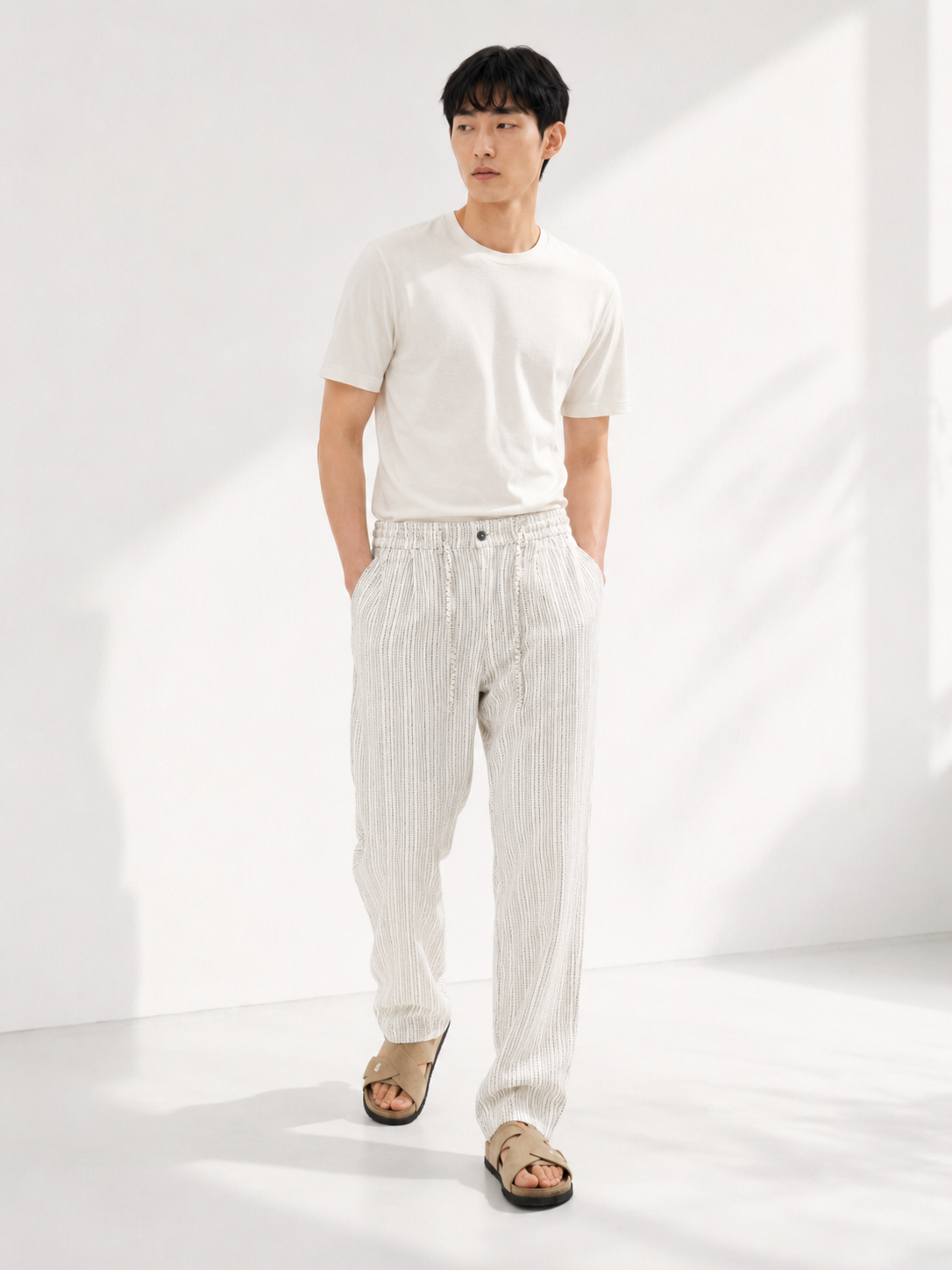Dotted Pinstripe Linen Trouser