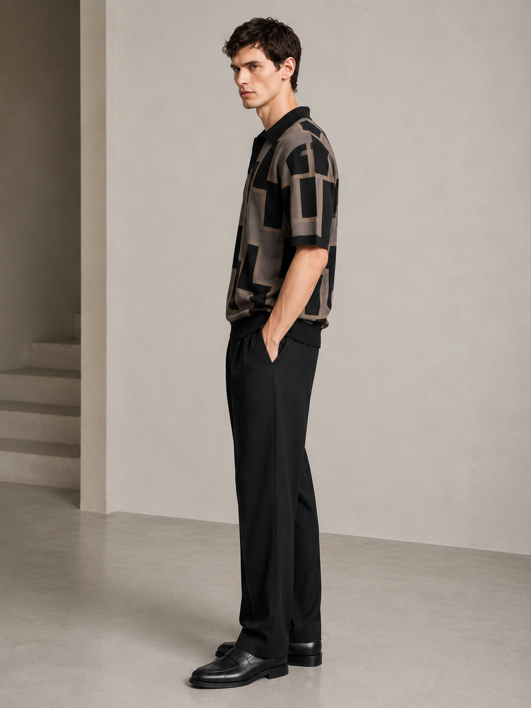 Architectural Geometry Knit Polo — detail