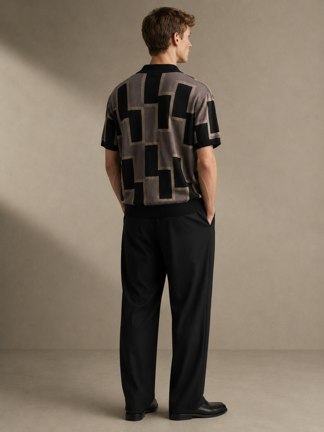 Architectural Geometry Knit Polo — styled