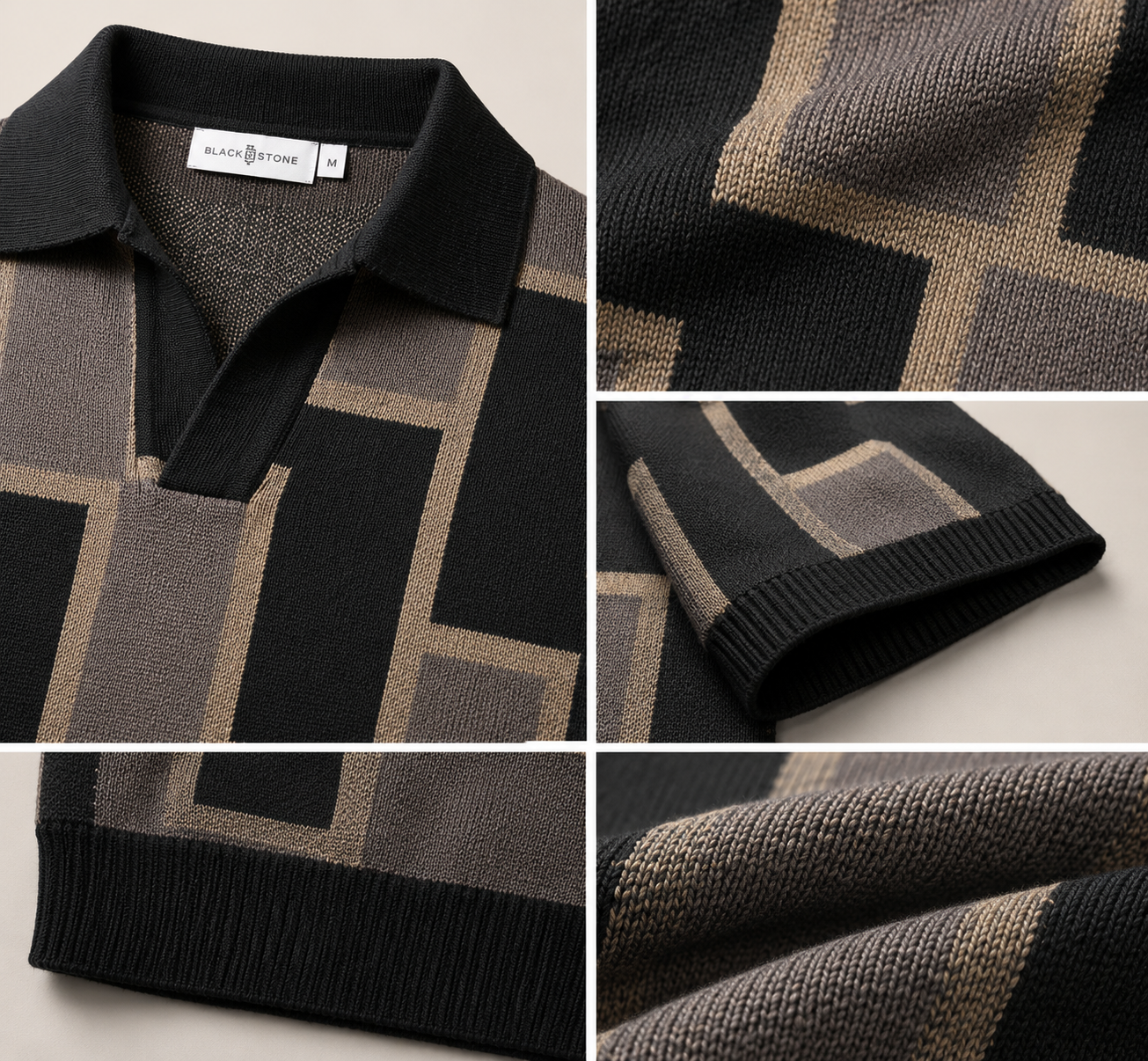 Architectural Geometry Knit Polo — styled