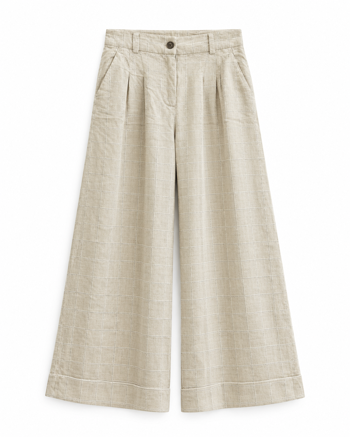 Gazzelle Windowpane Wide-Leg Pant — Sand Check