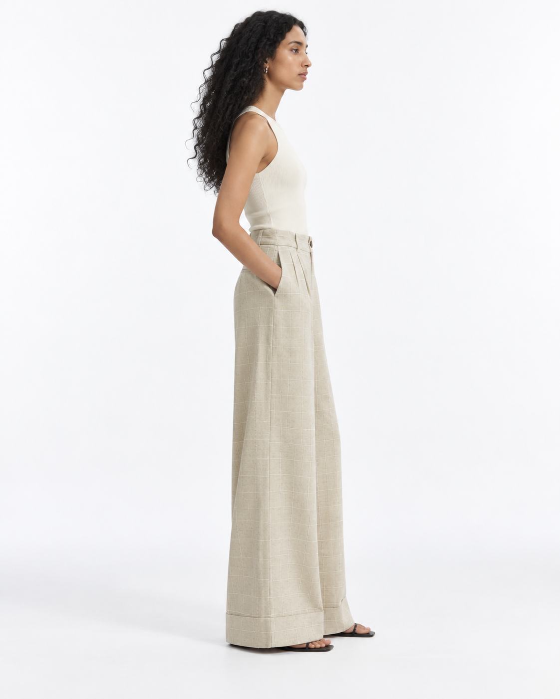 Gazzelle Windowpane Wide-Leg Pant — Sand Check