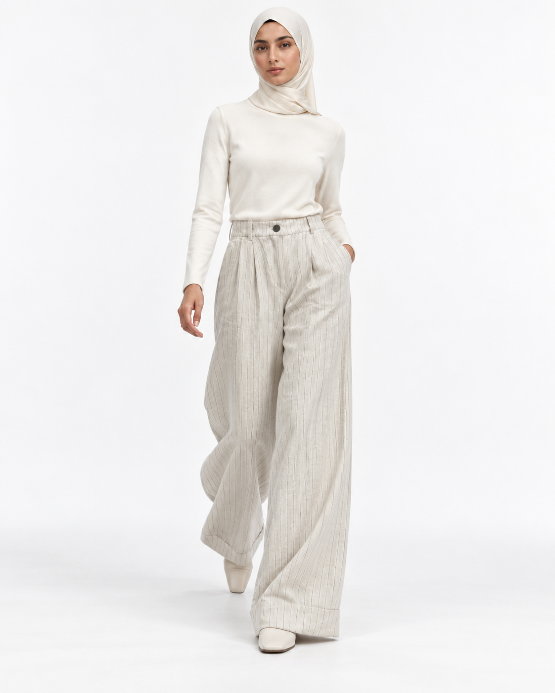 Gazzelle Crinkle-Linen Wide-Leg Pant — Flax Pinstripe