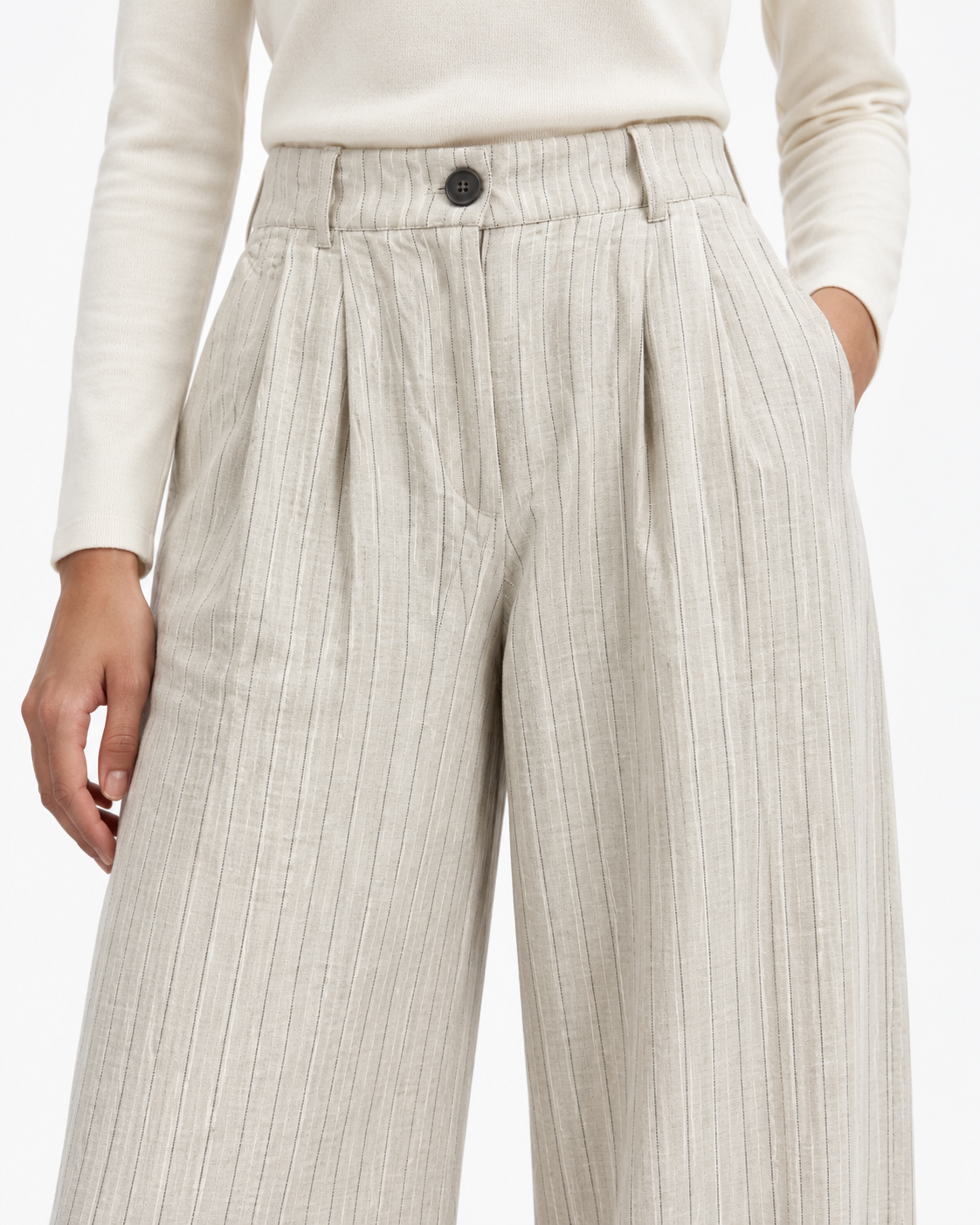 Gazzelle Crinkle-Linen Wide-Leg Pant — Flax Pinstripe