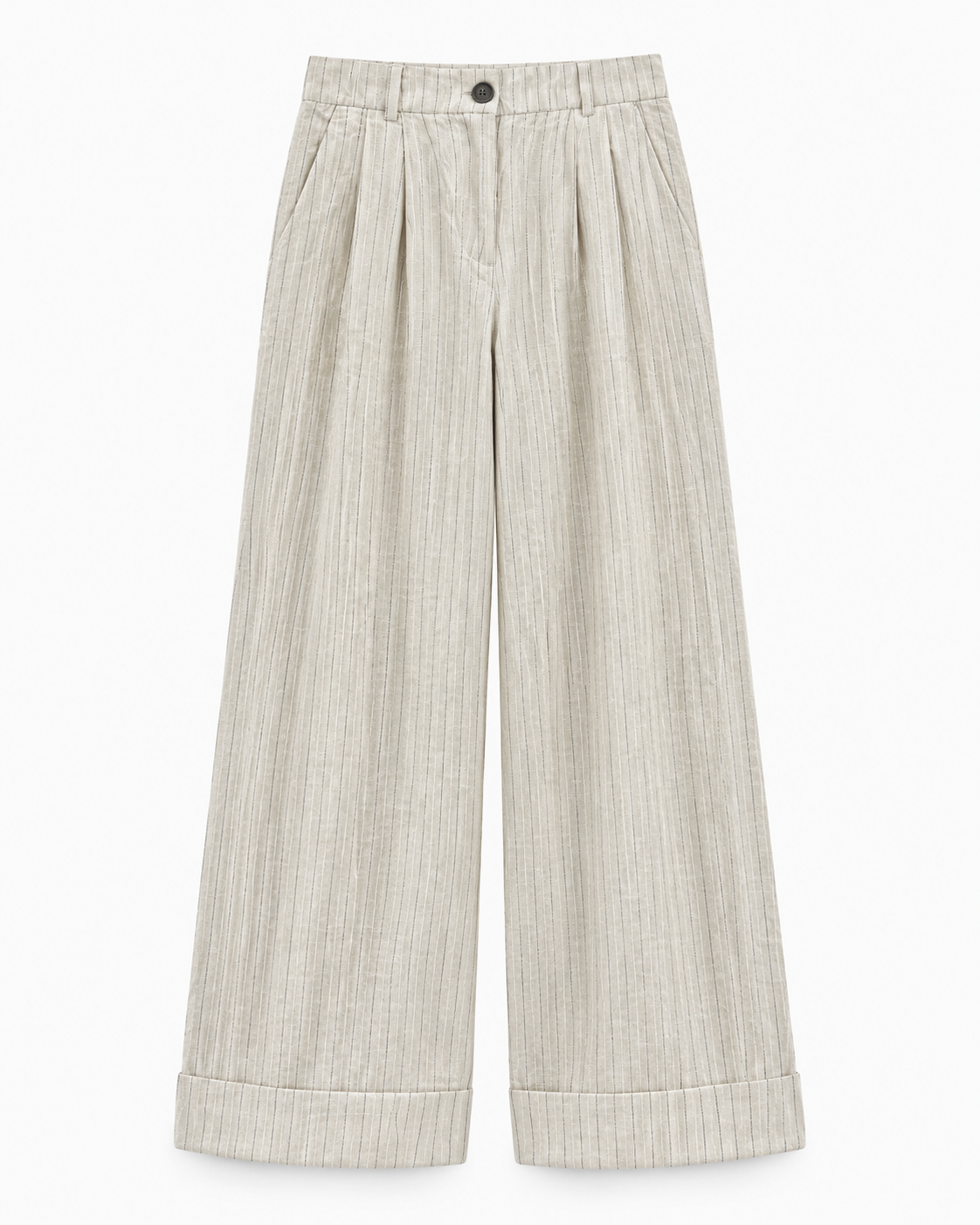Gazzelle Crinkle-Linen Wide-Leg Pant — Flax Pinstripe