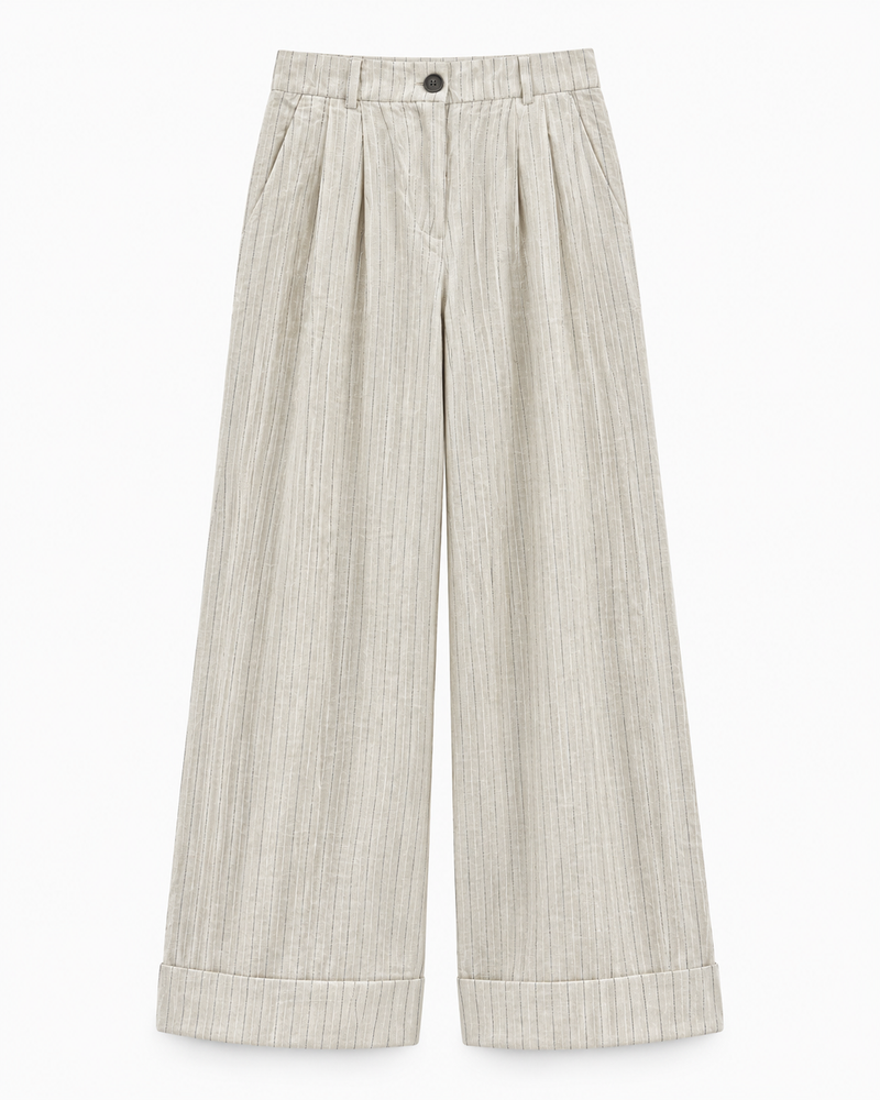 Gazzelle Crinkle-Linen Wide-Leg Pant — Flax Pinstripe