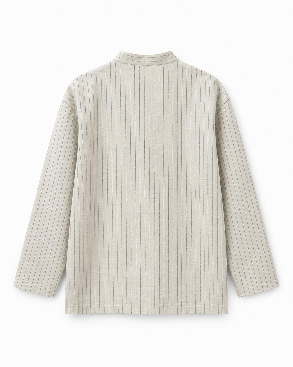 Gazzelle Crinkle-Linen Frog-Closure Top — Flax Pinstripe