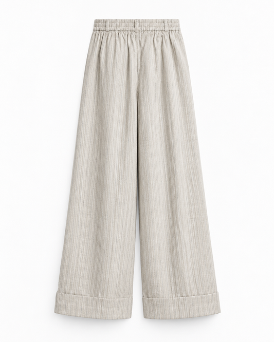 Gazzelle Crinkle-Linen Wide-Leg Pant — Flax Pinstripe