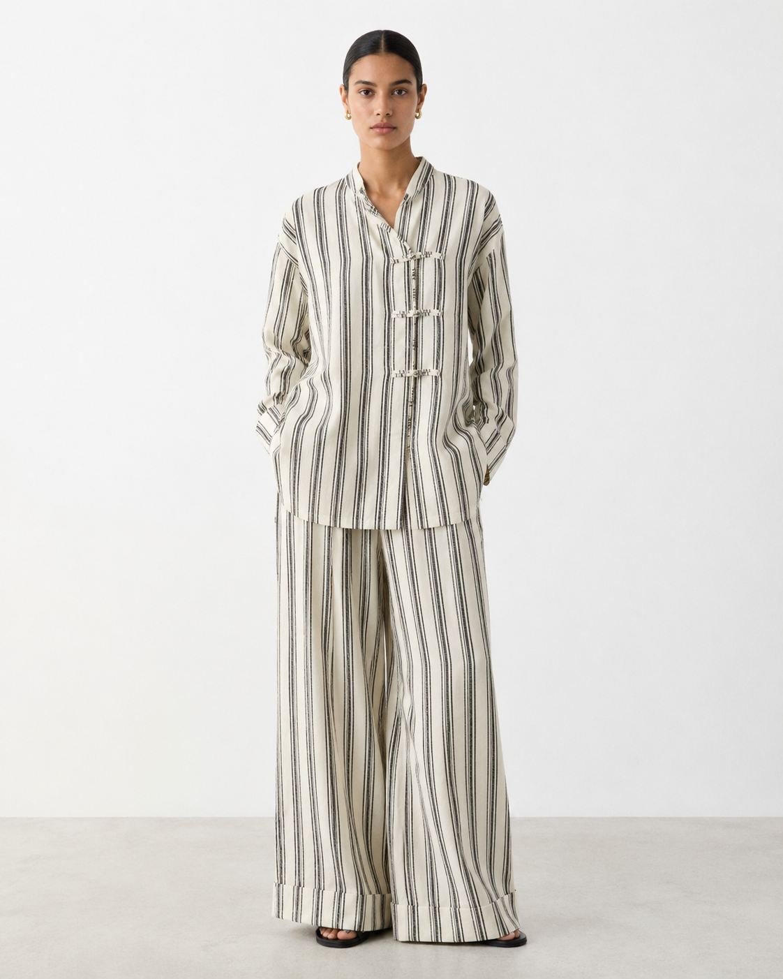 Gazzelle Striped Frog-Closure Top — Ivory Stripe