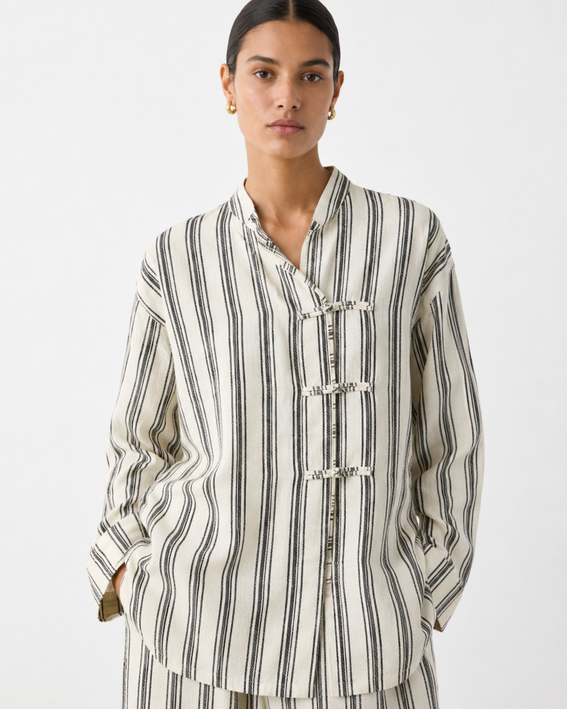 Gazzelle Striped Frog-Closure Top — Ivory Stripe