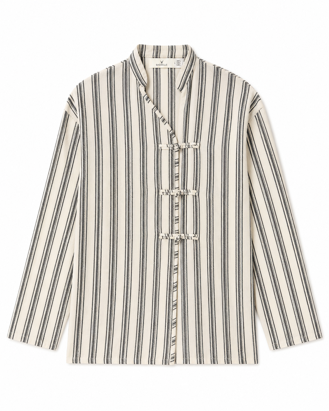 Gazzelle Striped Frog-Closure Top — Ivory Stripe
