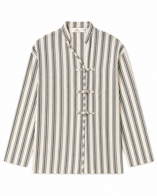 Gazzelle Striped Frog-Closure Top — Ivory Stripe