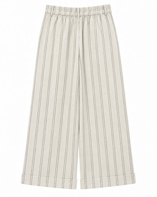 Gazzelle Ticking-Stripe Wide-Leg Pant — Cream Ticking