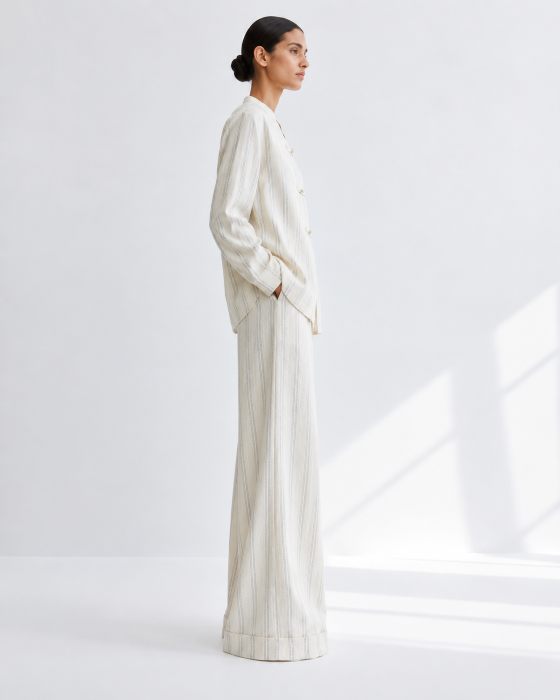 Gazzelle Ticking-Stripe Wide-Leg Pant — Cream Ticking