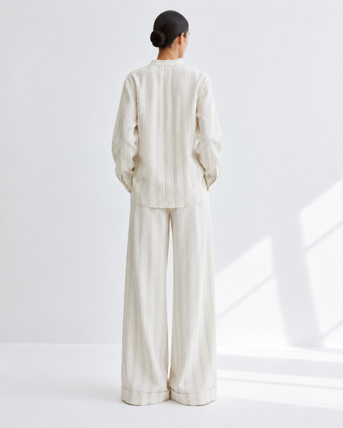 Gazzelle Ticking-Stripe Wide-Leg Pant — Cream Ticking