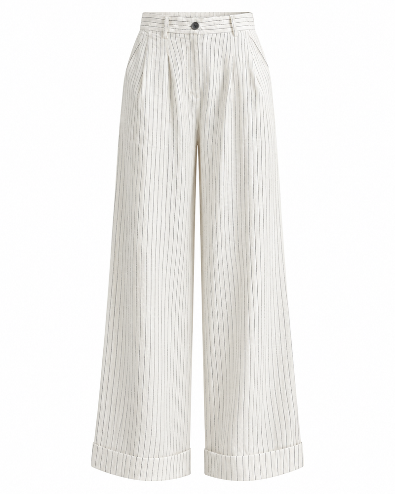 Gazzelle Pinstripe Wide-Leg Pant — White Pinstripe