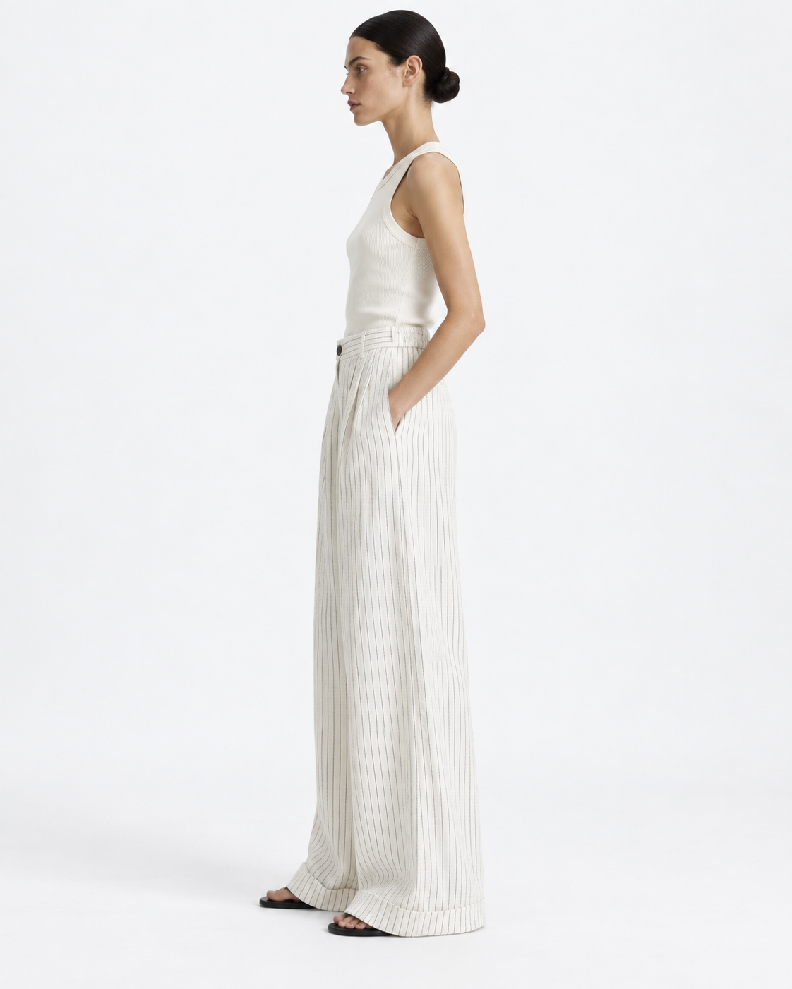 Gazzelle Pinstripe Wide-Leg Pant — White Pinstripe