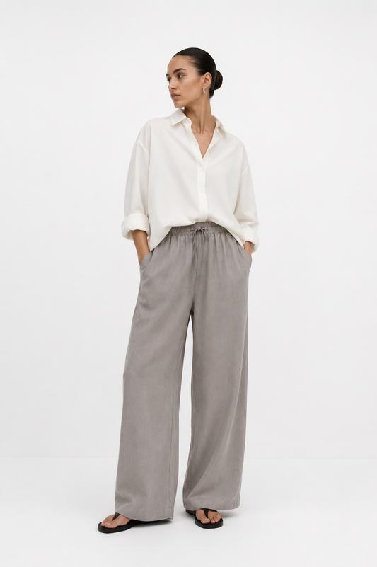 Stone Wide-Leg Palazzo Trouser