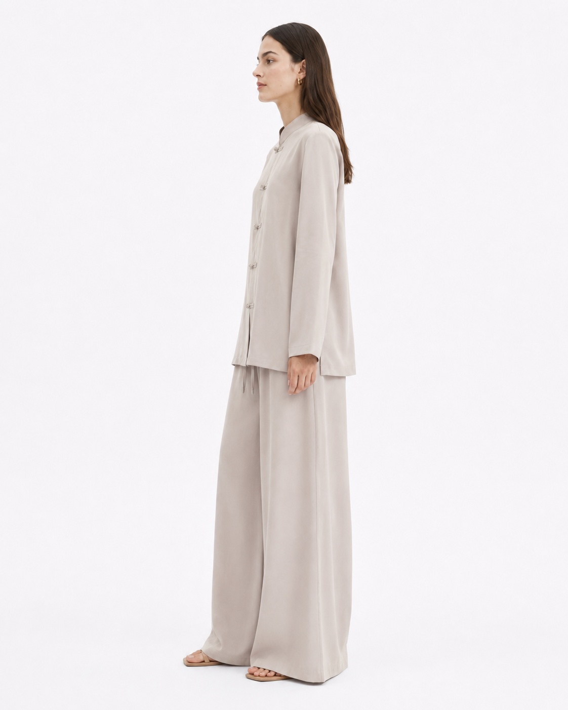 Soft Beige Frog-Closure Top