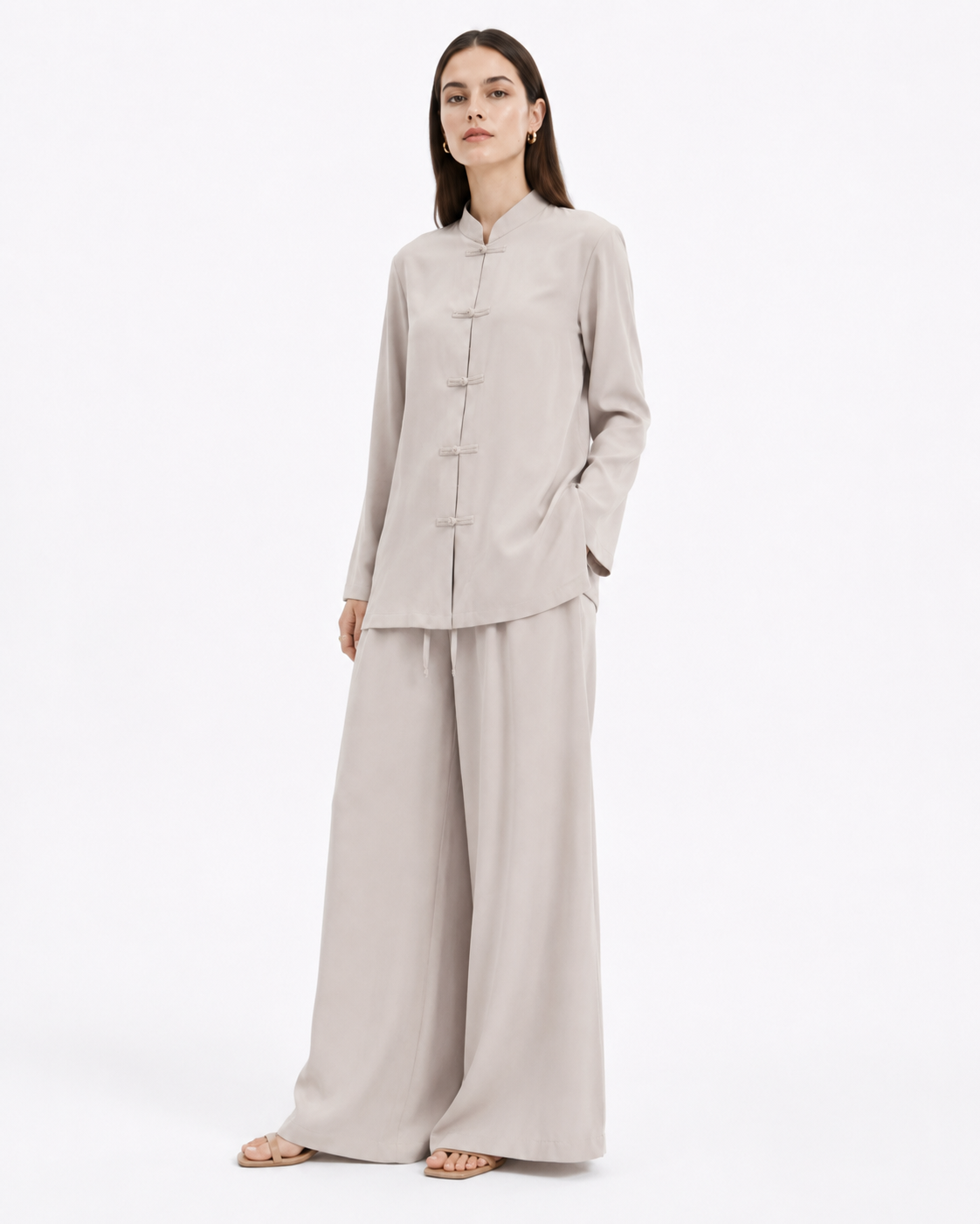Soft Beige Frog-Closure Top