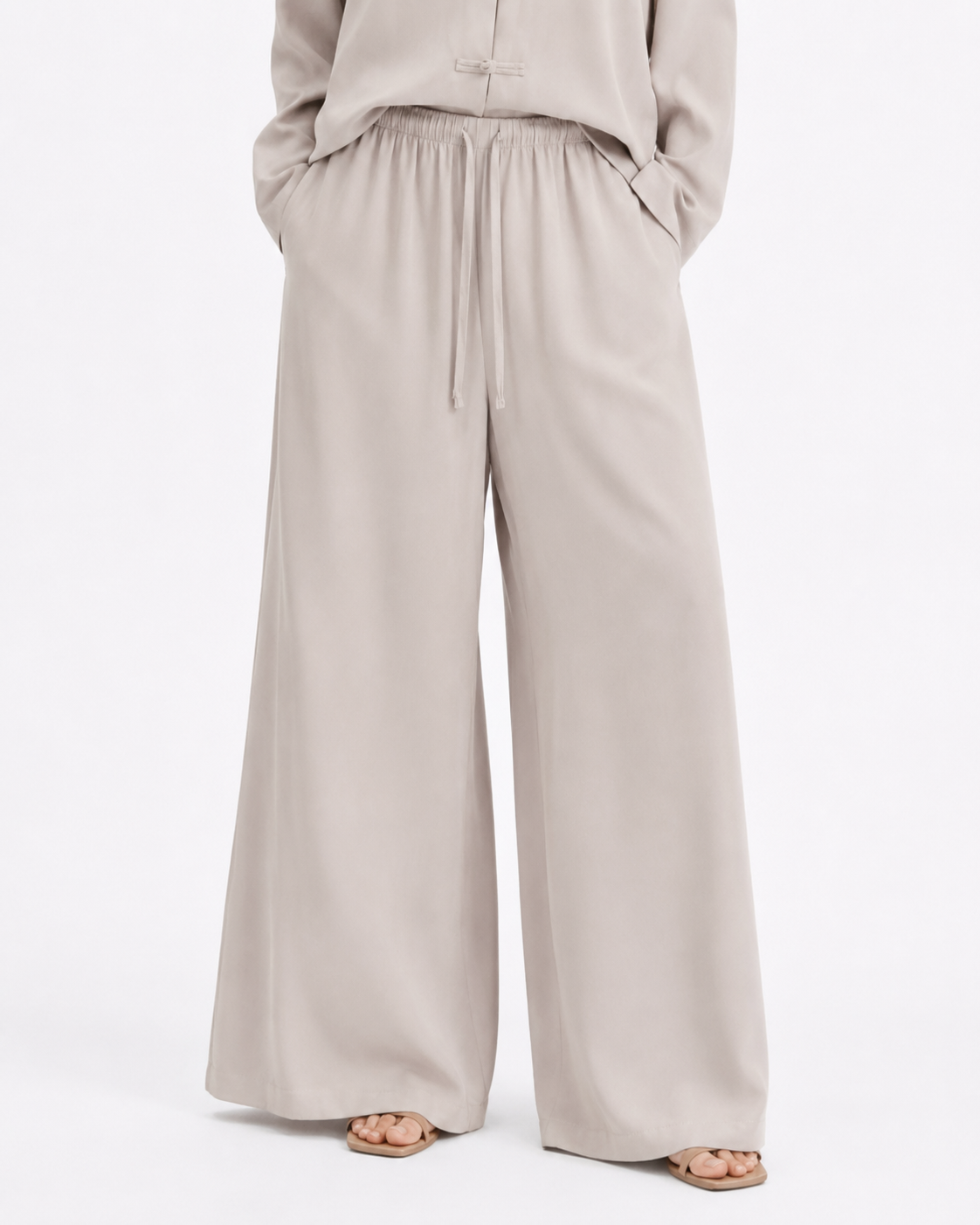 Soft Beige Wide-Leg Palazzo Trouser