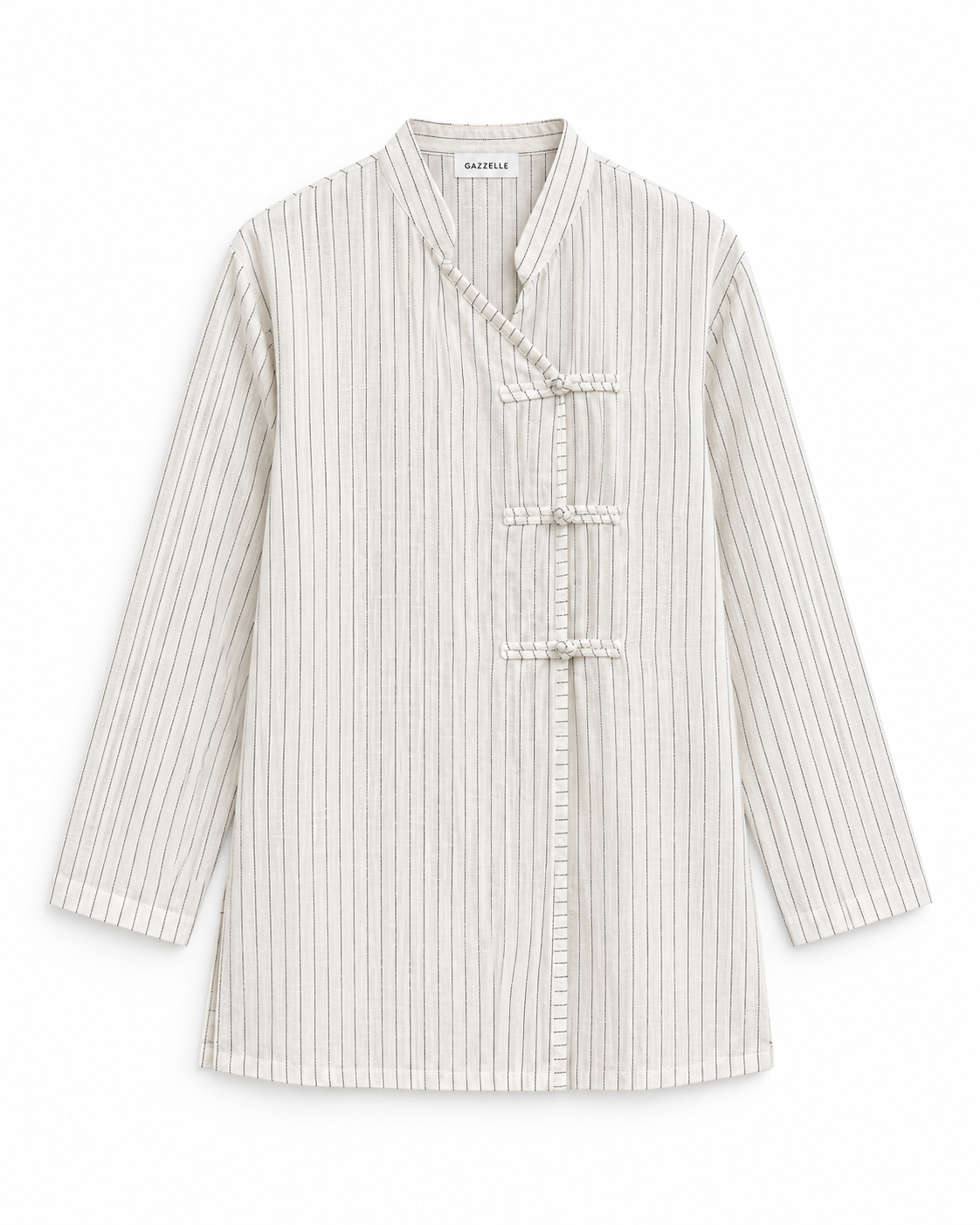 Gazzelle Pinstripe Frog-Closure Top — White Pinstripe