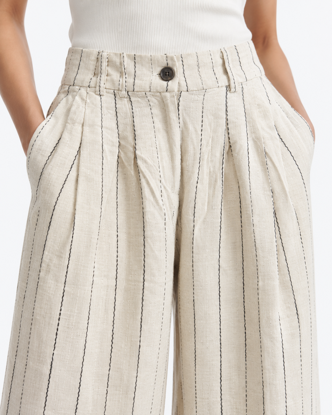 Gazzelle Pinstripe Wide-Leg Pant — Oat Pinstripe