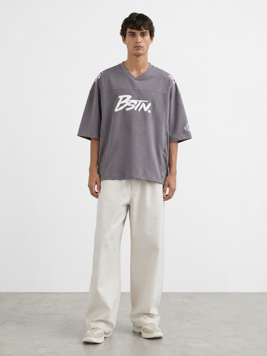 BSTN. Men's Oversized Sports Graphic Interlock Tee — Charcoal