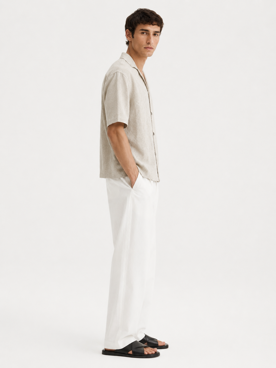 Window-Check Linen Camp Shirt