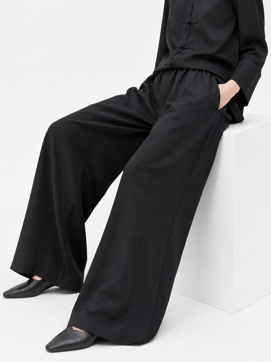 Black Bella Wide-Leg Palazzo Trouser