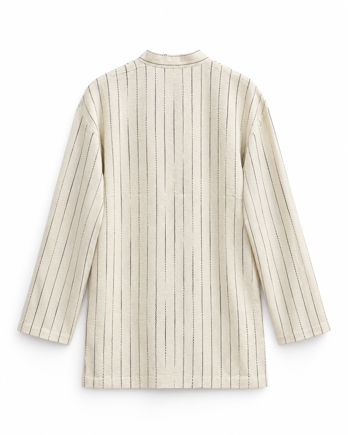 Gazzelle Pinstripe Frog-Closure Top — Oat Pinstripe