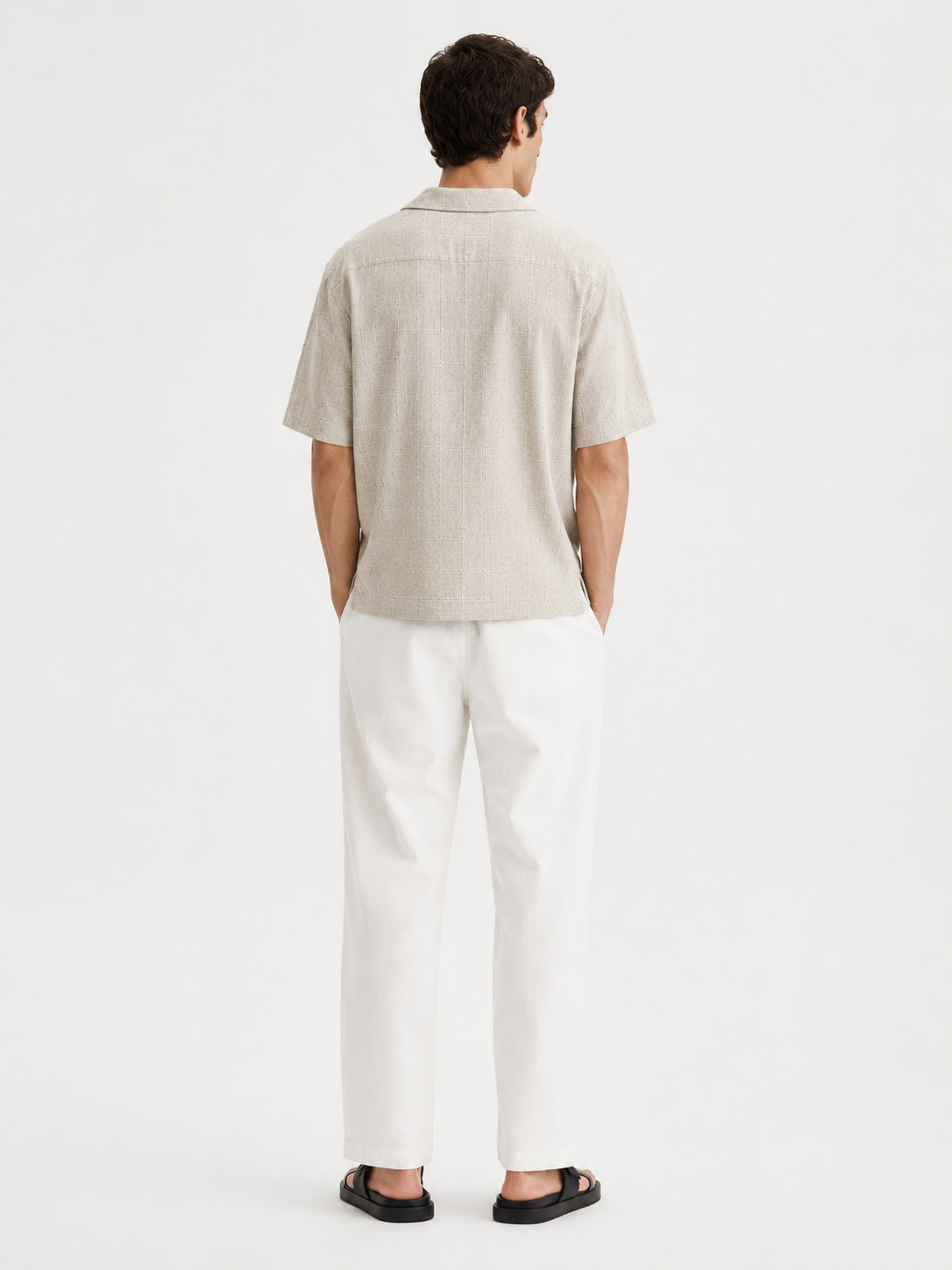 Window-Check Linen Camp Shirt