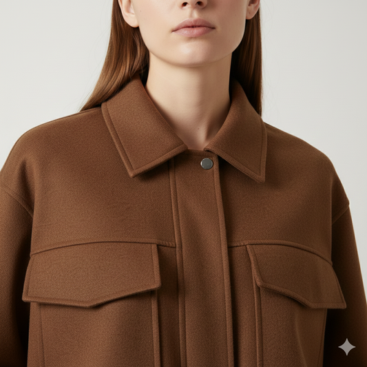 Women's Brown Utility Cropped Jacket - Structured Bomber with Pockets