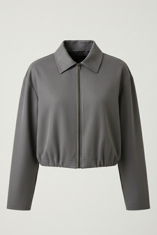 Essential Cropped Harrington Jacket — Grey